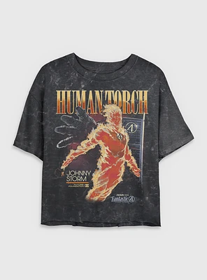 Marvel The Fantastic Four: First Steps Human Torch Future Foundation Womens Mineral Wash Crop T-Shirt BoxLunch Web Exclusive