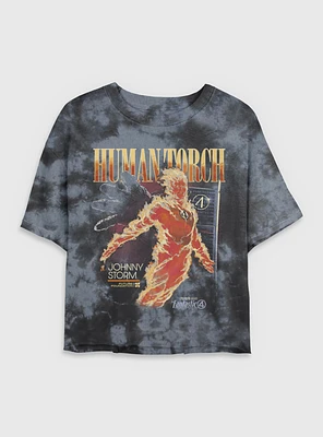 Marvel The Fantastic Four: First Steps Human Torch Future Foundation Womens Tie-Dye Crop T-Shirt BoxLunch Web Exclusive