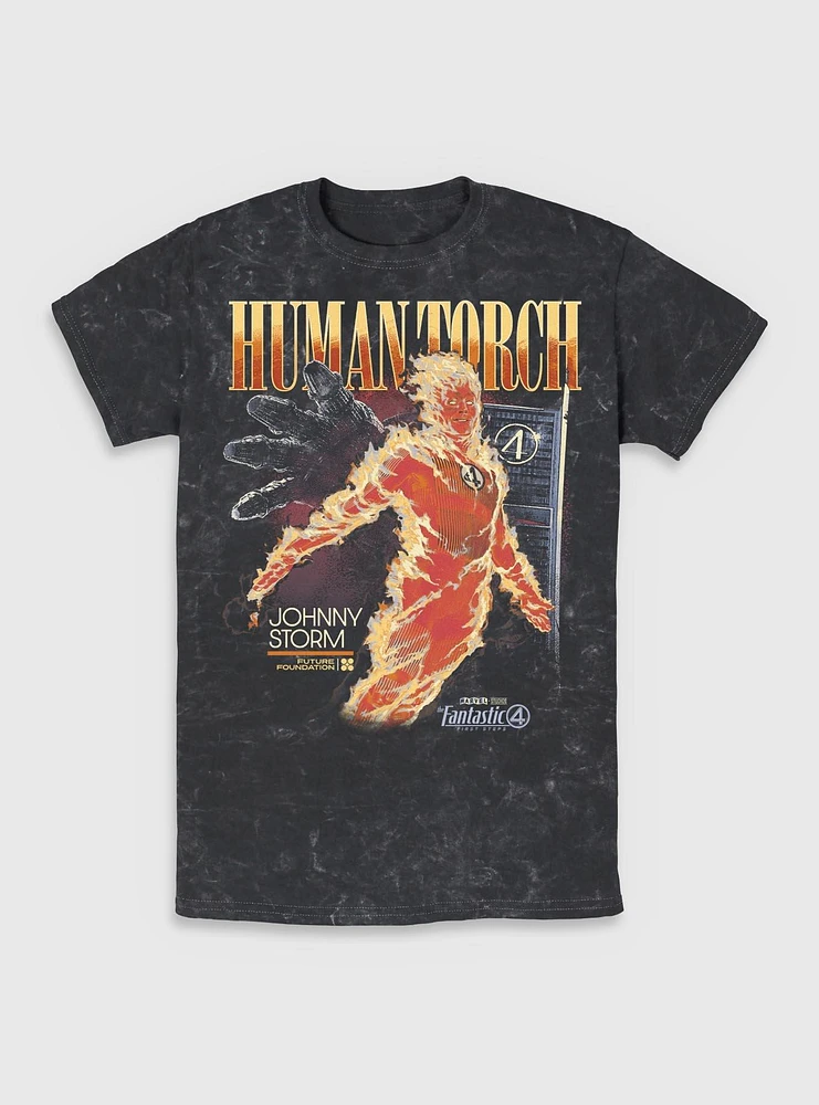 Marvel The Fantastic Four: First Steps Human Torch Future Foundation Mineral Wash T-Shirt BoxLunch Web Exclusive