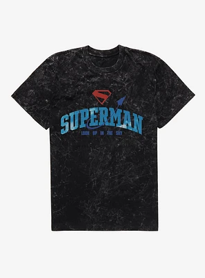 DC Comics Superman Look Up The Sky Logo Mineral Wash T-Shirt