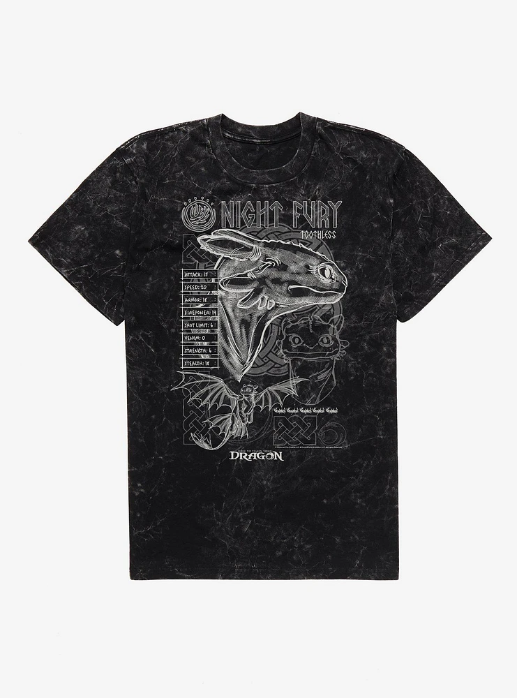 How To Train Your Dragon Night Fury Stats Mineral Wash T-Shirt
