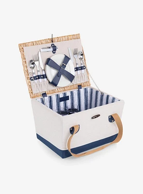 Boardwalk Beige Canvas and Navy Blue Picnic Basket For 2