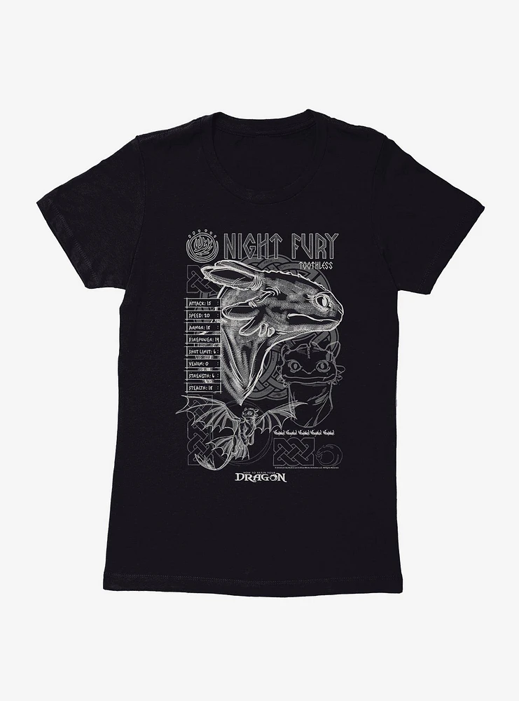 How To Train Your Dragon Night Fury Stats Womens T-Shirt