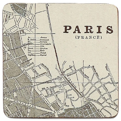 Paris Map Coasters - Set of 6