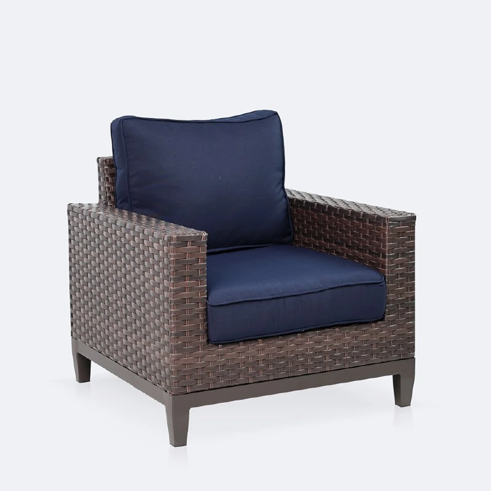 Catalina Club Chair- Brown Wicker- Navy Cushions