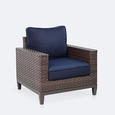 Catalina Club Chair- Brown Wicker- Navy Cushions