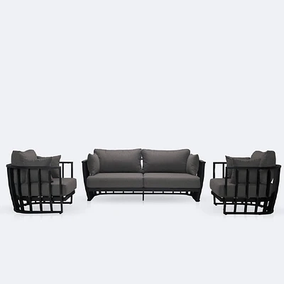 Capri Conversation Set – Black Frame - Ash Grey Cushions