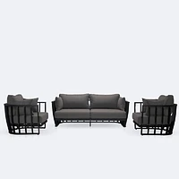 Capri Conversation Set – Black Frame - Ash Grey Cushions