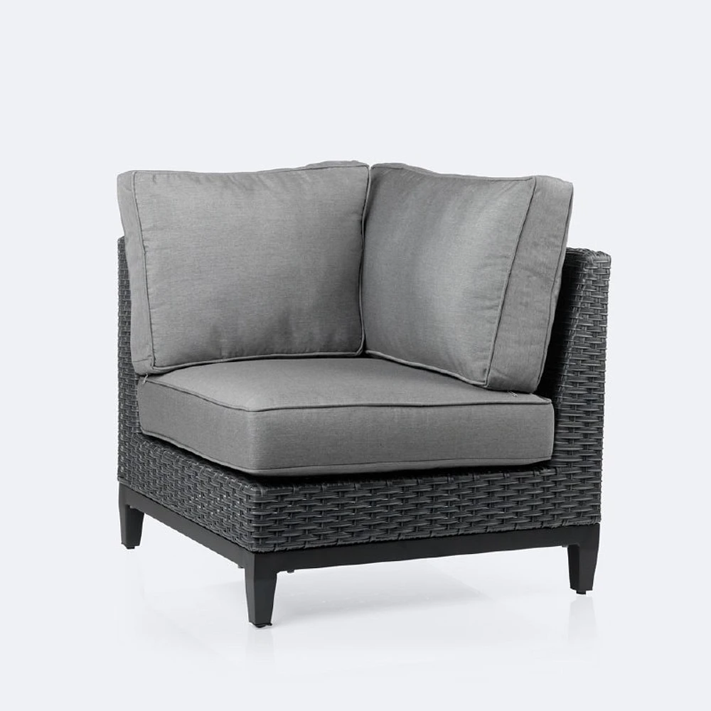Carter Corner Chair - Black Wicker – Grey Cushions