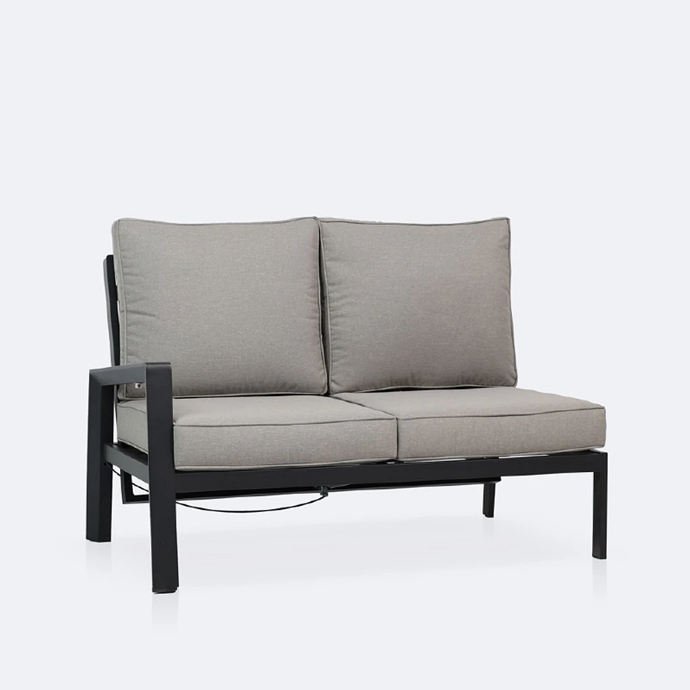 Elloise Left Hand Facing Reclining Loveseat- Black Frame, Grey Clay Cushions