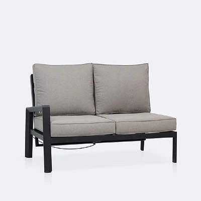Elloise Left Hand Facing Reclining Loveseat- Black Frame, Grey Clay Cushions