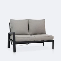 Elloise Left Hand Facing Reclining Loveseat- Black Frame, Grey Clay Cushions