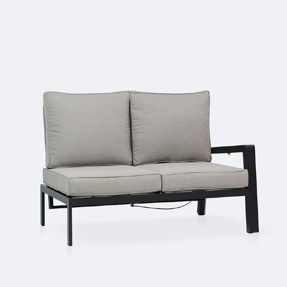 Elloise Right Hand Facing Reclining Loveseat- Black Frame, Grey Clay Cushions