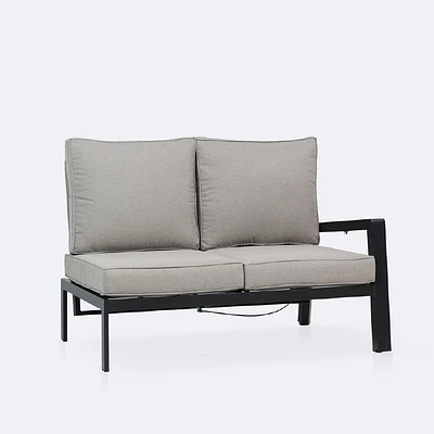 Elloise Right Hand Facing Reclining Loveseat- Black Frame, Grey Clay Cushions