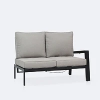 Elloise Right Hand Facing Reclining Loveseat- Black Frame, Grey Clay Cushions