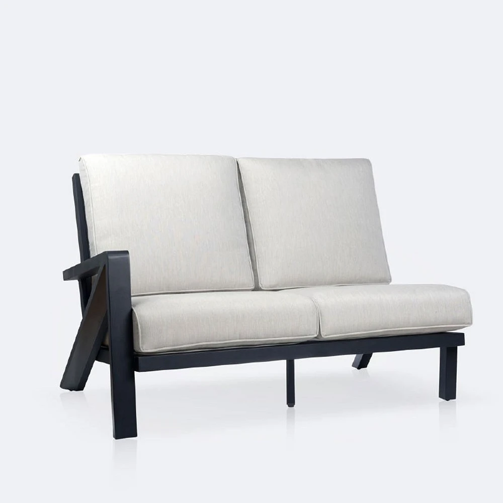 Eros Left Hand Facing Loveseat, Black Frame, Sand Cushions