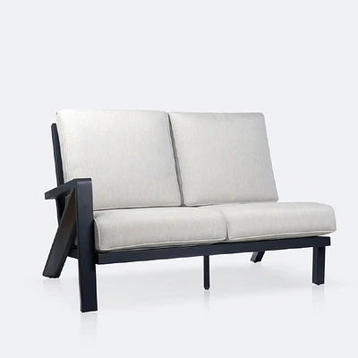 Eros Left Hand Facing Loveseat, Black Frame, Sand Cushions
