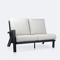 Eros Left Hand Facing Loveseat, Black Frame, Sand Cushions