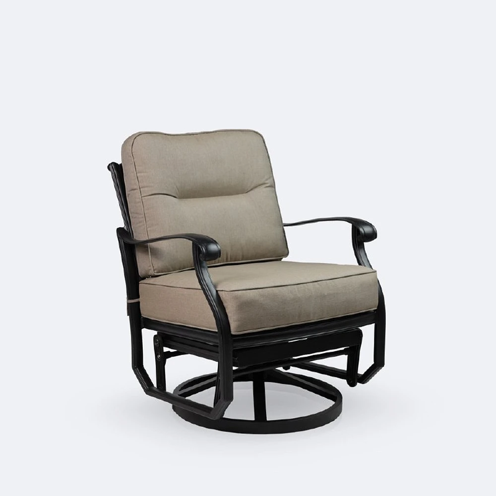 Ivy Swivel Club Chair – Black Tippet Frame – Taupe Cushions