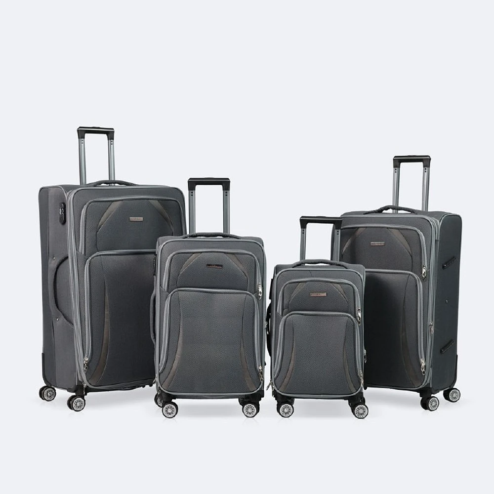 4-Piece Soft Side Spinner Wheels Luggage Set- Grey