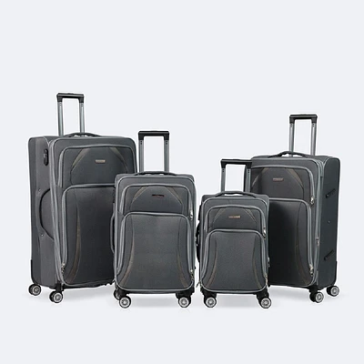 4-Piece Soft Side Spinner Wheels Luggage Set- Grey