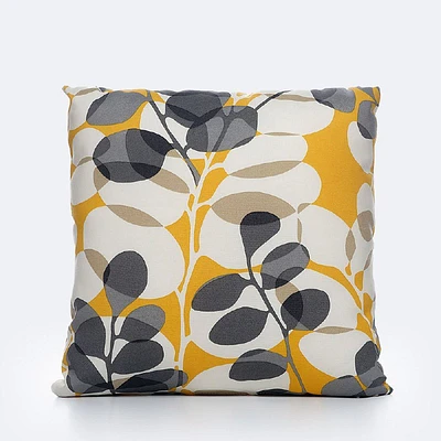 Throw Pillow 18"x18" - Grey & Yellow Leaf Print