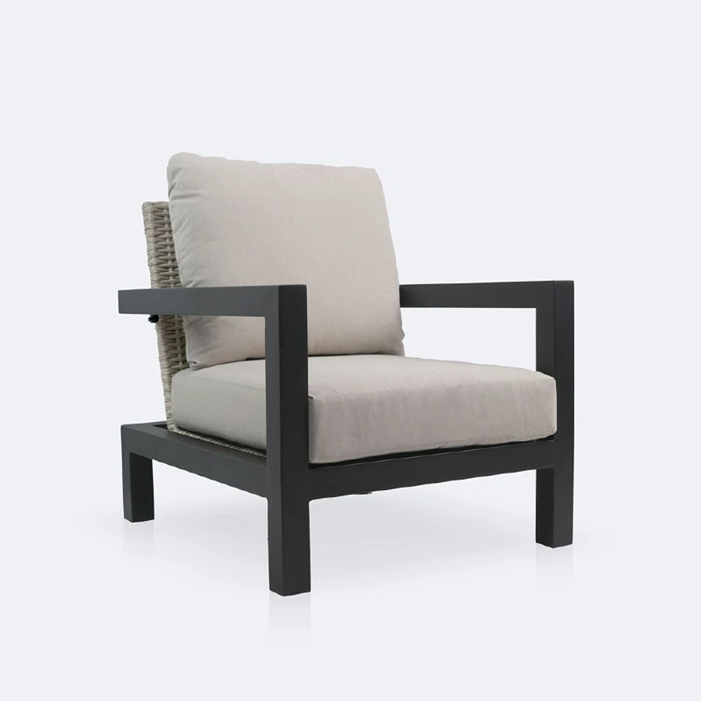 Troy Club Chair - Black Frame - Beige Cushions