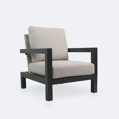 Troy Club Chair - Black Frame - Beige Cushions