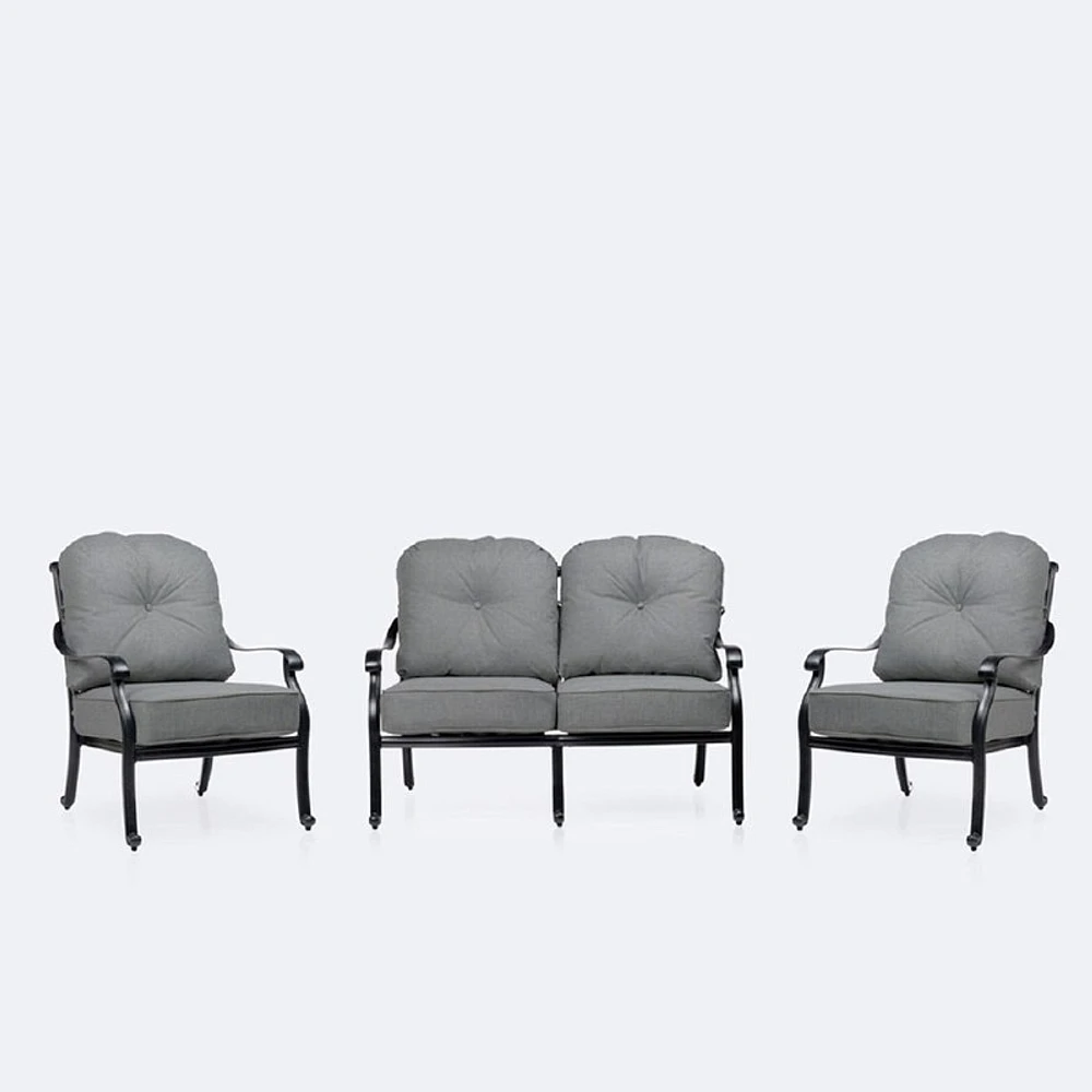 Blanca Loveseat Conversation Set – Black Tippet Frame – Dark Grey Cushions