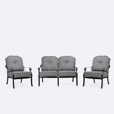 Blanca Loveseat Conversation Set – Black Tippet Frame – Dark Grey Cushions