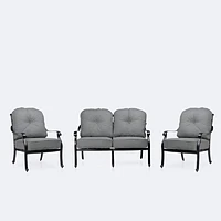 Blanca Loveseat Conversation Set – Black Tippet Frame – Dark Grey Cushions
