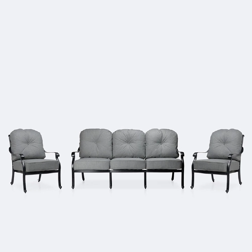 Blanca Sofa Conversation Set – Black Tippet Frame – Dark Grey Cushions