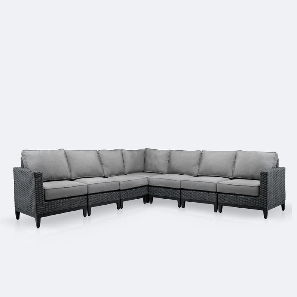Carter Sectional Set - Black Wicker- Grey Cushions