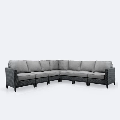 Carter  Sectional Set -  Black Wicker- Grey Cushions