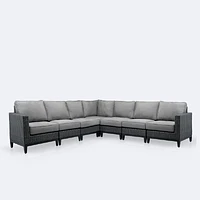 Carter  Sectional Set -  Black Wicker- Grey Cushions
