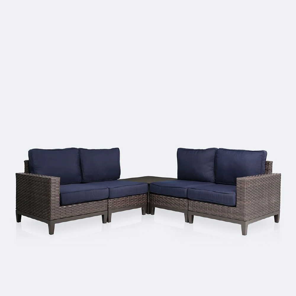 Catalina Coffee Table Corner Sectional - Brown Wicker/Navy Cushions