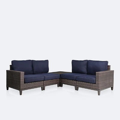 Catalina Coffee Table Corner Sectional - Brown Wicker/Navy Cushions