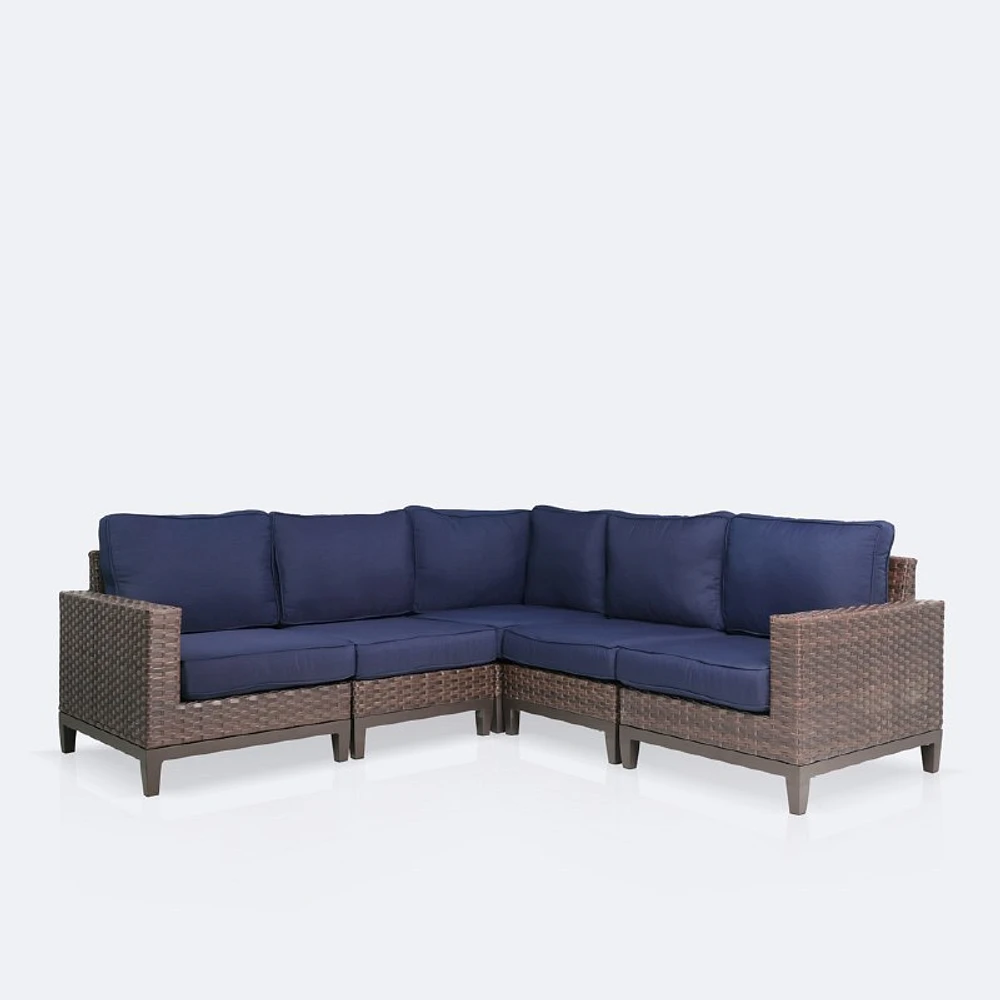 Catalina Sectional - Brown Wicker- Navy Cushions