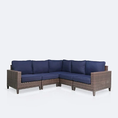 Catalina Sectional - Brown Wicker- Navy Cushions