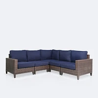 Catalina Sectional - Brown Wicker- Navy Cushions