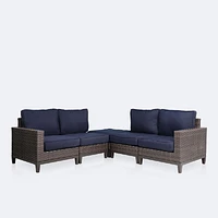 Catalina Ottoman Corner Sectional - Brown Wicker- Navy Cushions