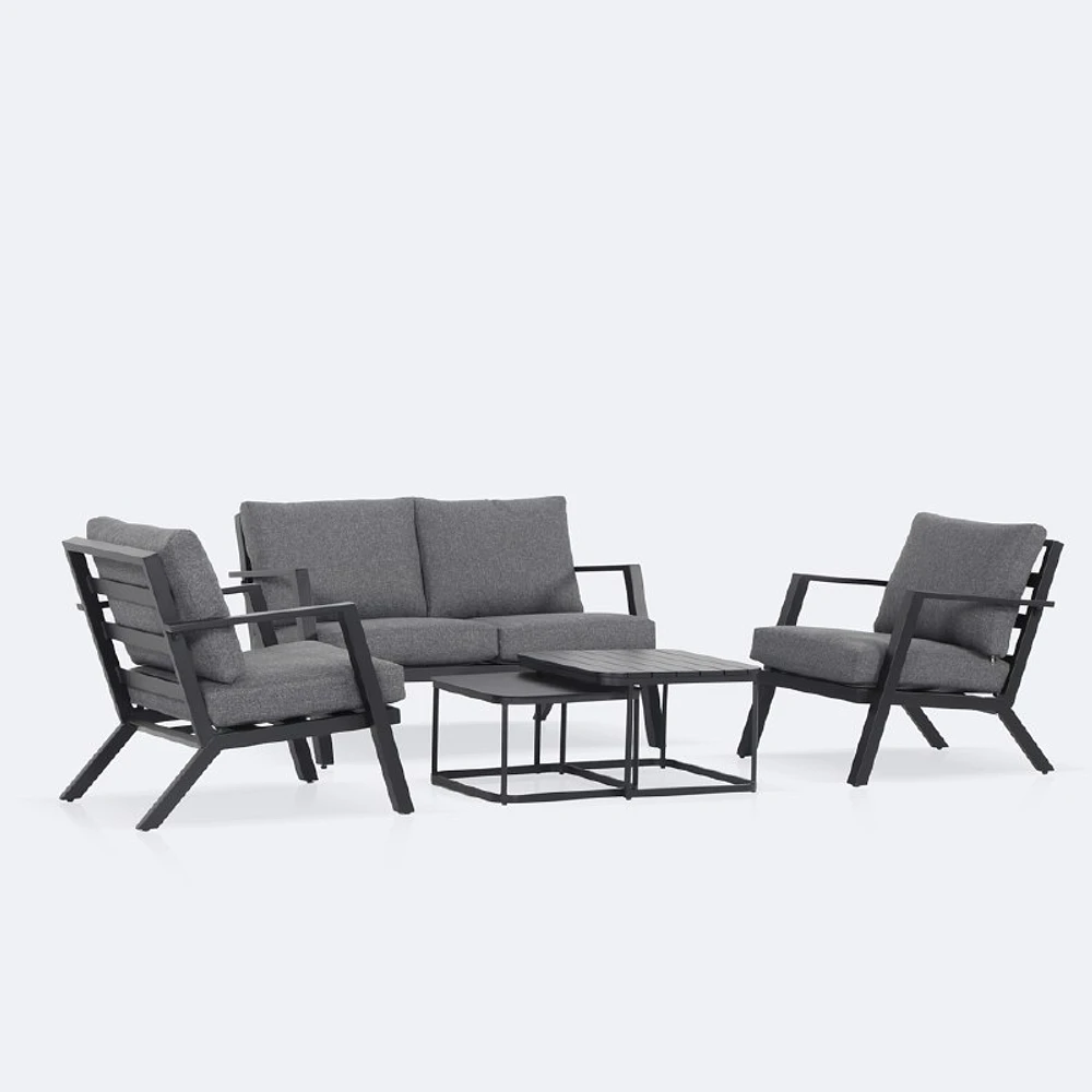 Kyoto Conversation Set – Black Frame - Charcoal Cushions