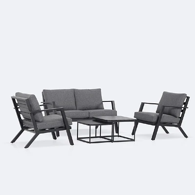 Kyoto Conversation Set – Black Frame - Charcoal Cushions