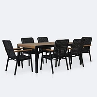Napa Dining Set- Black Frame - Wood-look Slat Table Top - Seats 6