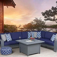 Shoreline Sectional Set - Dark Grey/ Navy Cushions