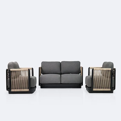 Tova Loveseat Conversation Set - - Black Frame, Ash Gray Cushions