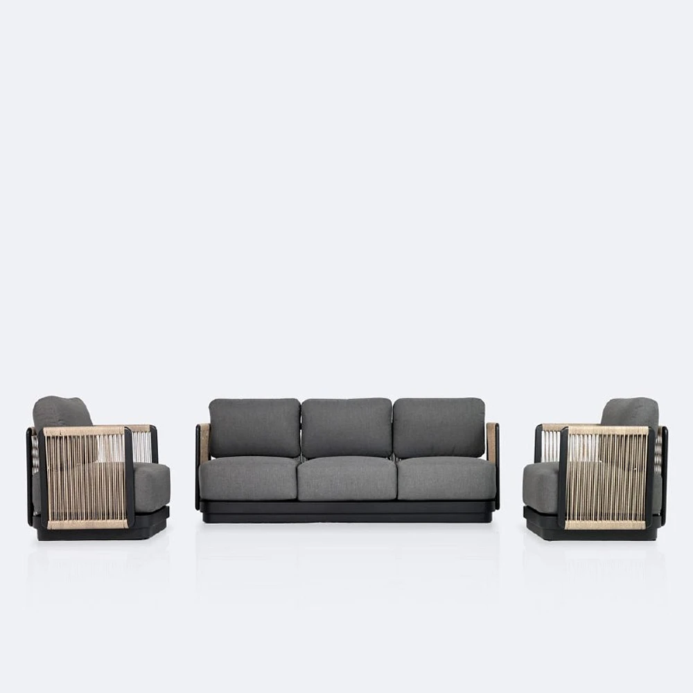Tova Sofa Conversation Set - Black Frame, Ash Gray Cushions