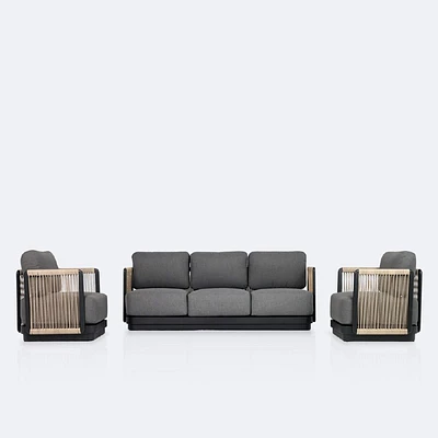 Tova Sofa Conversation Set - Black Frame, Ash Gray Cushions