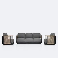 Tova Sofa Conversation Set - Black Frame, Ash Gray Cushions