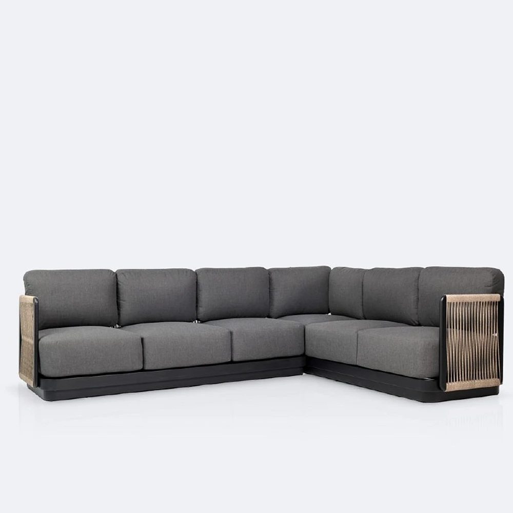 Tova L- Shaped Sectional - Black Frame, Ash Gray Cushions